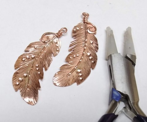 Judy Larson's Copper Feather Earrings - , Metalwork, Butane Torch, Soldering, Solder, copper feather earrings